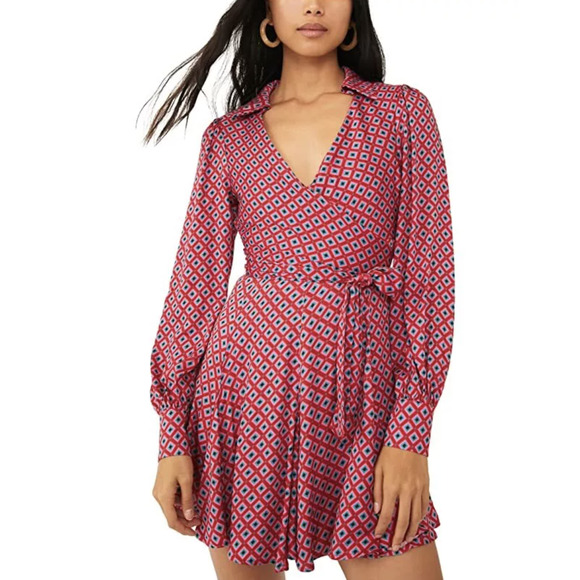 Free People It Takes Two Pop Combo Tie Waist Open Back Printed Dress Size M - Picture 2 of 8